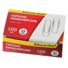 Скрепки Silwerhof 491028 металл оцинкованные 25мм (упак.:100шт) картонная коробка