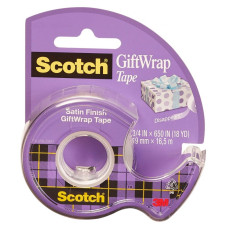 Клейкая лента канцелярская 3M Scotch GiftWrap (15) 7100093925 шир.19мм дл.7.5м полуматовая на мини-диспенсере