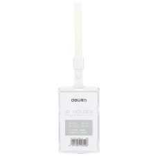 Бейдж для пропуска Deli 8306white 60х98мм вертикальный текстильный полипропилен белый шнур