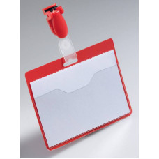 Бейдж Durable 8106-03 60х90мм горизонтальный зажим+клип красный (упак.:25шт)
