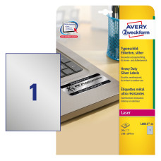 Этикетки Avery Zweckform L6013-20 A4 210x297мм 1шт на листе/198г/м2/20л./серебристый самоклей. для лазерной печати