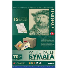Этикетки Lomond 2100125 A4 37x105мм 16шт на листе/70г/м2/50л./белый самоклей. универсальная (с покрытием)