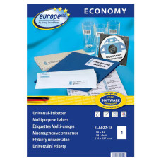 Этикетки Europe100 ELA027-18 A4 210x297мм 1шт на листе/70г/м2/18л./белый матовое самоклей. универсальная