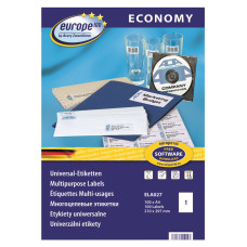 Этикетки Europe100 ELA027-100 A4 210x297мм 1шт на листе/70г/м2/100л./белый матовое самоклей. универсальная
