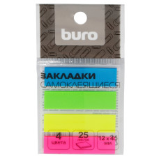 Закладки самокл. пластиковые Buro 45x12мм 4цв.в упак. 25лист