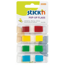 Закладки самокл. индексы пластиковые Stick`n 26020 12x45мм 4цв.в упак. 35лист Z-сложение с цветным краем блистер