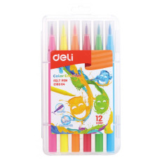 Фломастеры Deli EC10304 Color Emotion кисть смываемые 12цв. пластиковый пенал (12шт.)