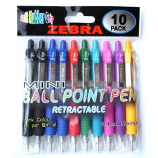 Набор шариковых ручек Zebra MINI Z-GRIP авт. резин. манжета 8цв. :2черн/2син/кр/зел/гол/роз/фио/жел (10шт)
