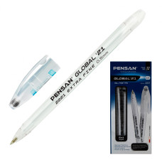 Ручка шариковая Pensan GLOBAL (2221-2BLACK) 0.5мм игловидный пиш. наконечник круглая телескопич.корпус прозрачный черные чернила