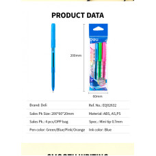 Набор шариковых ручек Deli EQ02632 Arrow 0.7мм 4цв. ассорти синие чернила (4шт)