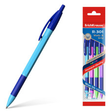 Набор ручек шариков. автоматическая Erich Krause R-301 Neon Matic&Grip (46770) ассорти d=0.7мм син. черн. линия 0.35мм резин. манжета