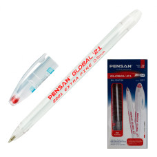 Ручка шариковая Pensan GLOBAL (2221-3RED) 0.5мм игловидный пиш. наконечник круглая телескопич.корпус прозрачный красные чернила