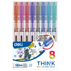 Набор ручек роллерн. Deli Think EQ300-8C ассорти d=0.5мм ассор. (8шт) стреловидный пиш. наконечник