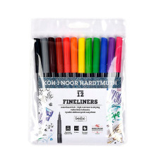 Набор ручек капилляр. Koh-I-Noor FINELINERS 7021 (777021AB01TE) d=0.3мм в компл.:трафарет 12цв.