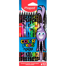 Карандаши цв. Maped BLACK MONSTER 862612 Color`Peps трехгран. цветной корпус 12цв. коробка/европод.
