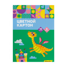 Картон цветной Silwerhof 16л. 8цв. A4 Дракоша 230г/м2 1диз. обл.мел.картон папка